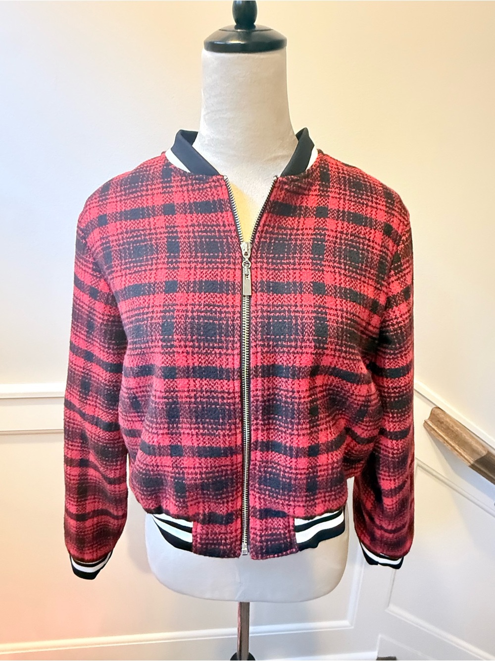 Maeve Anthropologie Sz S Like New Buffalo Check Red/Black Plaid Bomber Jacket